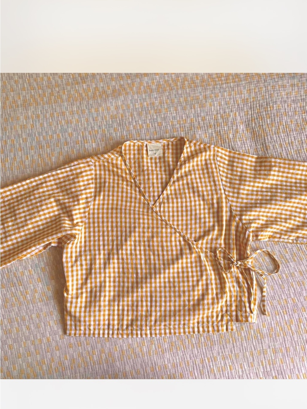 The Bare Road gingham linen wrap top